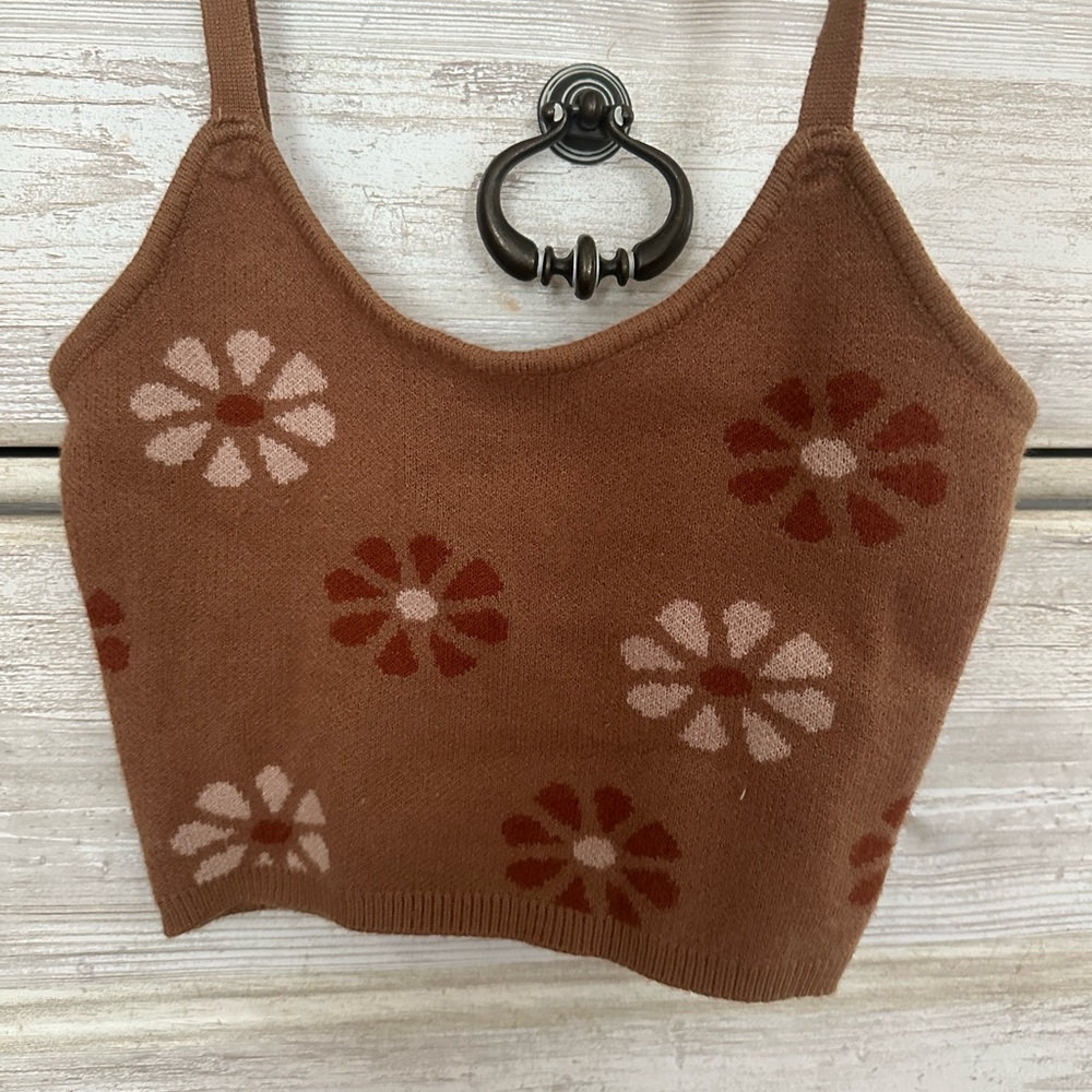 Altar’s State Floral Knit Brown Crop Top